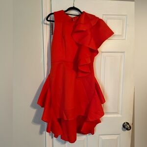 Elegant Neoprene Red Ruffled Dress